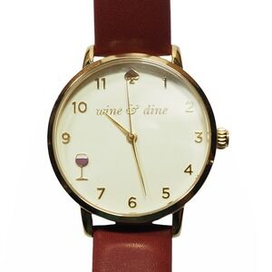 Kate Spade Metro Wine & Dine Women Watch Merlot Leather KSW1188 Gold Cream